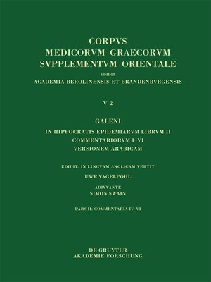 cover image of Galeni in Hippocratis Epidemiarum librum II commentariorum IV-VI versio Arabica et indices